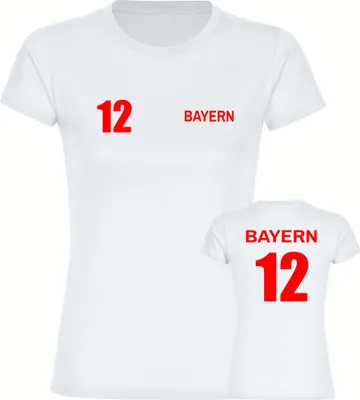Produktbild von multifanshop Damen T-Shirt - Bayern - Trikot Nummer 12, weiß, Größe S