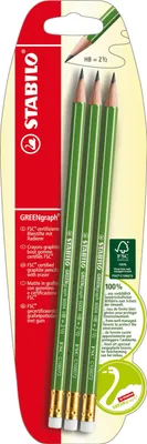 Produktbild von Umweltfreundlicher Bleistift mit Radiergummi - STABILO GREENgraph - Härtegrad HB - 3er Pack