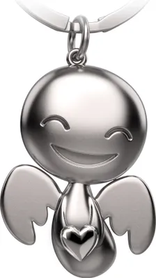 Produktbild von "Happy" mit Herz - Schutzengel Schlüsselanhänger - Süßer Engel Glücksbringer mit Herz in Silber