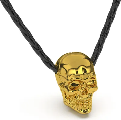 Produktbild von SERASAR | Original Lederhalskette für Herren [Skull] mit Gold Stainless Steel | Farbe: Gold | Länge: 60cm