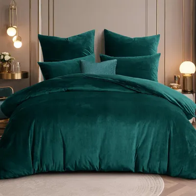 Immagine prodotto di Set di lenzuola composto da 3 pezzi, dimensioni 200x220 cm, colore verde, in flanella e pile, con 2 federe da 80x80 cm