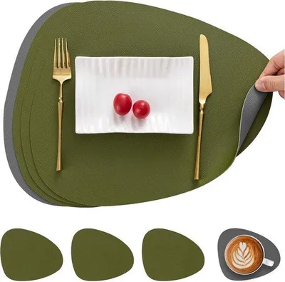 Immagine prodotto di Tappetino antiscivolo, bifacciale, lavabile, in plastica, grigio/verde, set da 4 pezzi