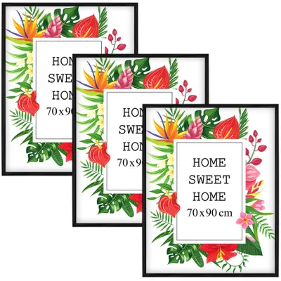 Produktbild von MG Design Set aus 3 Schwarz Bilderrahmen 70 x 100 cm - Aus echtem Holz mit Acrylglas, zum Aufhängen & Aufstellen, für Fotos, Poster & Puzzle