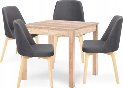 Produktbild von Esstisch mit 4 Stühlen - Quadratischer Tisch 80 x 80 cm - Aus Holz - 5-teiliges Set - Essgruppe - Sitzgruppe - Schwarze Stühle