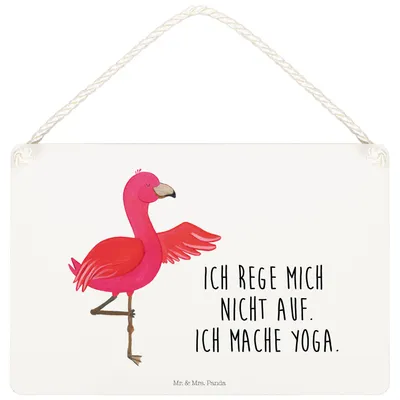 Produktbild von Mr. & Mrs. Panda Schild Flamingo Yoga DIN A5 - Weiß - Geschenk, Holzschild, Rosa, Meditieren, wandtafel, kleine aufmerksamkeit, Yogi, Türschild, Wandbild Holz, Namaste