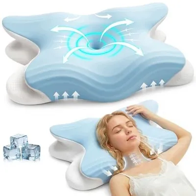 Zdjęcie produktu dla Poduszka ortopedyczna memory foam motyl ergonomiczna niebieska 11/13 cm