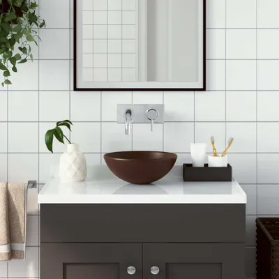 Produktbild von "2026 MODERNE"Waschbecken - elegantes Design - Aufsatzwaschbecken - Keramik Dunkelbraun Rund NEU518349 - Waschbecken