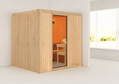 Produktbild von Karibu Sauna Innensauna Sodin Fronteinstieg ohne Zubehör 196x170x198 cm ohne Dachkranz mit Bronzierte Tür