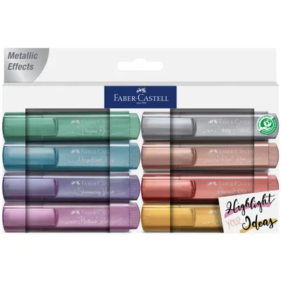 Immagine prodotto di Faber-Castell - Set di evidenziatori TL 46, confezione da 8, colori metallici, con punta a cuneo a lunga durata, larghezza linea 1 - 5 mm