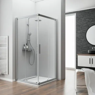 Produktbild von SCHULTE Eckeinstieg mit Gleittür/Schiebetür Kristall/Trend 90 x 120 x 185 cm Profil aluminium Klarglas Reversibel