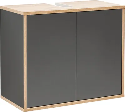 Produktbild von FACKELMANN Waschbeckenunterschrank FINN / Push-to-Open-Technik / Maße (B x H x T): ca. 60 x 50 x 30,5 cm / Schrank fürs Bad mit 2 Türen / Korpus: Schwarz / Front: Schwarz / Rahmendekor: Braun hell
