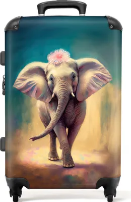 Produktbild von NoBoringSuitcases.com® Großer Koffer - Elefant - Tiere - Malen - Blumen - Porträt - Kinder - Kombinationsschloss TSA - Hartschalen Trolley 4 Rollen - 72 liter - Reisekoffer - 66 cmKoffer Mittelgroß 67x43x25 cm, 72L,
