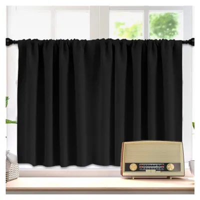 Produktbild von Blickdichte Scheibengardinen im 2er Set – Bistrogardine in Leinenoptik H 45 x B 132 cm, Kurze Gardinen für Küche, Fenster und Wohnwagen, Moderne Fenstergardinen im Landhausstil
