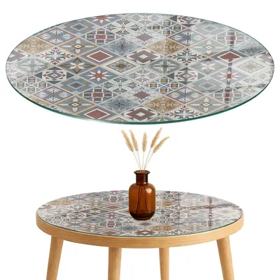 Produktbild von Glasplatte Tisch – Esstischplatte Glas – Tischplatte Glas – Glasarbeitsplatte Tisch – Glasplatte Esstisch – Pflegeleicht – Witterungsbeständig – fi80 cm – Mosaikmuster mit Ornamenten