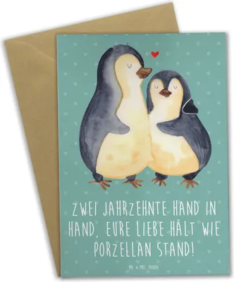Produktbild von Mr. & Mrs. Panda Grußkarte 20. Hochzeitstag Porzellanhochzeit - Meeresbrise - Geschenk, Ehe, einladungskarten, Zweisamkeit, Geschenke, osterkarte, Partnerschaft, Heirat