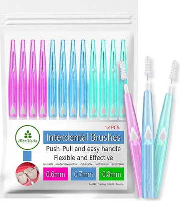 Produktbild von MoriVeda® NP-Vital Interdentalbürsten I mix (0.6mm, 0.7mm, 0.8mm) I Zahnzwischenraumbürsten mit Dental Labore entwickelt I Push-Pull Funktion I 12 Stück