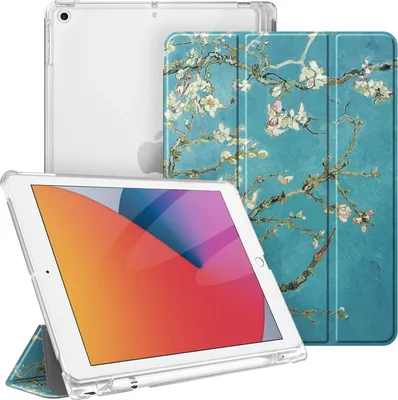 Produktbild von Fintie Hülle für iPad 9. Generation 2021/8. Gen 2020/7. Gen 2019 10.2 Zoll mit Stifthalter, ultradünne leichte Schutzhülle mit transparenter Rückseite und Auto Schlaf/Wach Funktion, Mandelblüten