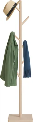 Produktbild von Relaxdays Garderobenständer, Baumform, HBT: 177 x 30 x 30 cm, 8 Haken, Taschenbaum 3 Höhen, Kautschukholz & MDF, beige