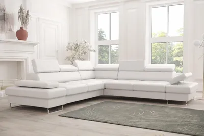 Produktbild von Ecksofa GALAXY MAX Große Echtleder Couch 280x280 mit Schlaffunktion und Bettkasten, Weiß - Links