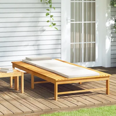 Produktbild von The Living Store Sonnenliege mit Cremeweißem Kissen & Auflage Massivholz Akazie
