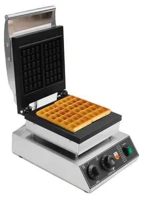 Produktbild von Waffeleisen, Edelstahlmaterial, Temperaturbereich 50-300°C, Timer bis zu 5 Minuten, Antihaftplatten, kocht zwei Waffeln gleichzeitig