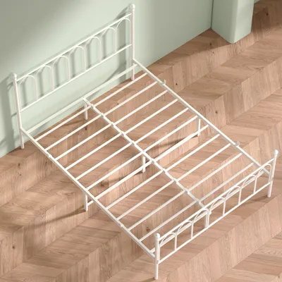 Produktbild von MODFU Metallbett Bettrahmen 140 × 200 mit Kopfteil,Doppelbett Jugendbett mit Anti-Rutsch-Design,ohne Matratze,Weiß
