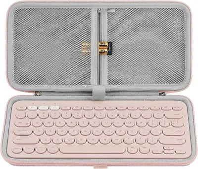 Immagine prodotto di Custodia protettiva compatta per tastiera - Custodia rigida da viaggio - Protezione per tastiere di piccole dimensioni - Rosa - Compatibile con K380