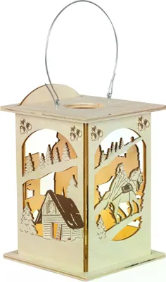 Produktbild von Laterne Holzlaterne mit Motiv "Drei Haselnüsse für Aschenbrödel" und LED oder Teelichtfunktion BxHxT 16x12x12cm NEU