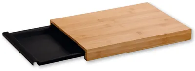Image de KESPER Planche à découper en bambou avec bac de récupération noir - extractible latéralement - 34 x 24 x 3,5 cm - hygiénique & pratique - Modèle 58358