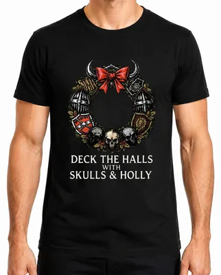 Produktbild von Deck The Halls With Skulls And Holly Gothic Metal Kranz Totenkopf Herren T-Shirt, Schwarz, XXL