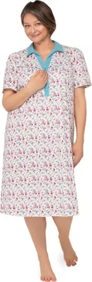 Produktbild von Damen Nachthemd Jagna I, Kurzarm, lang, geblümt, Baumwolle, blau, Gr. 3XL