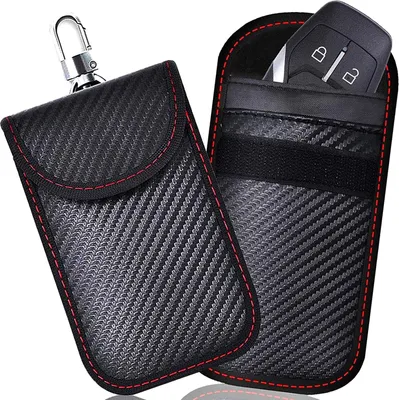 Produktbild von Signalblockierende Faraday-Tasche, 2er-Pack RFID-Signalblockierende Tasche für Autoschlüssel, Anti-RFID-Schutzhülle aus Kohlefaser