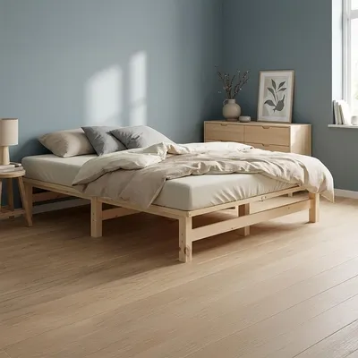 Obrázok produktu pre Rám postele 120 x 200 cm s roštom Postel z masívneho dreva Dvojlôžková postel Postel z paliet Detská postel