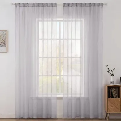 Obrázok produktu pre Ibenzoa® Transparentné závesy Voilegardinen, 2-dielna sada s pútkami, 260 x 140 cm (výška x šírka), 100% polyester, jemné farby vhodné do spálne a obývačky
