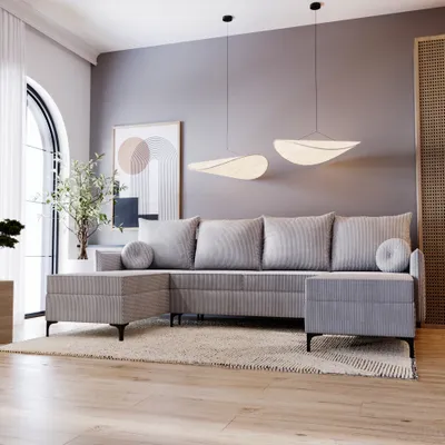 Produktbild von Ecksofa LINZ U-form 281x168 cm mit Bettkasten und Schlaffunktion - Grau (Poso 055)