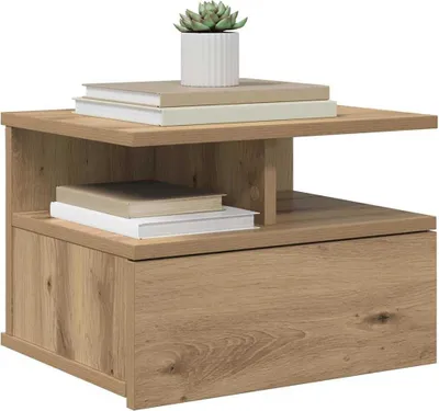Image de vidaXL Table de chevet suspendue, lot de 2, chêne artisanal, 40 x 31 x 28 cm