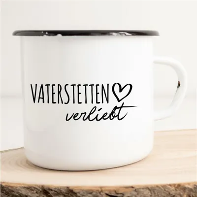 Produktbild von Huuraa Emaille Tasse Vaterstetten  Geschenk Kaffeebecher Vintage 300ml Vaterstetten  Präsent