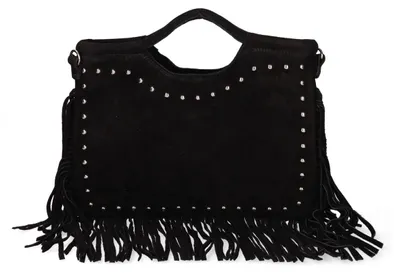 Produktbild von Damenhandtasche aus Wildleder mit Nieten und Fransen, italienische Handwerkskunst