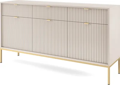 Produktbild von Kommode: 3 Schubladen, 3 Türen, Kaschmir, Gold, 154 x 83 x 39 cm, goldene Griffe