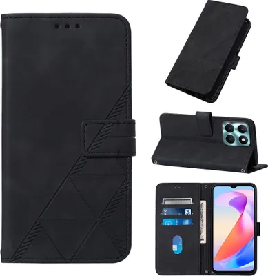 Produktbild von Hülle für Honor X6A Prägung Flip Leder Kartenfächer Schutzhülle mit Ständer Schwarz