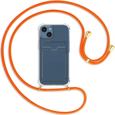 Produktbild von Handykette Backcover-Schutzhülle mit Band (Metall goldfarben) für Apple iPhone 14 (6.1'') - neonorange