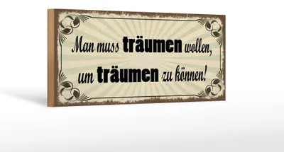 Produktbild von Holzschild Spruch 27x10cm muss träumen wollen um zu können
