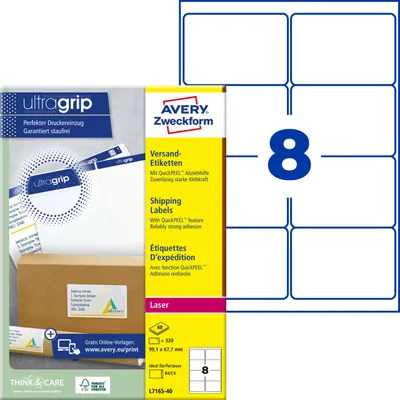 Obrázek produktu pro Avery L7165-40, Bílá, Laser, 99,1 x 67,7, 40 listy, 320 kusů