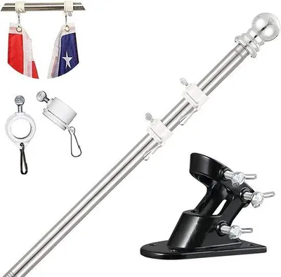 Productafbeelding van Ibenzoa® Aluminium vlaggenmastset, 180 cm, wit – verstelbaar van 40 tot 180 cm, 2 roterende kunststofringen, roestvrijstalen houder, hoek 45–90°