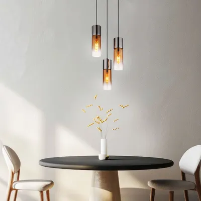 Image de Suspension, verre, cuivré, noir, H 150 cm