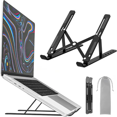 Obrázek produktu pro Stojan na notebook, hliníkový, s 7 nastavitelnými výškami, černý, určený pro práci u stolu