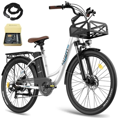 Produktbild von E-Bike 26 Zoll 158 - 198 cm Pannensichere Reifen 36 V 25 Ah 250 W bis zu 160 - 200 km Wasserdicht IP54 mit 7 Gang, Weiß