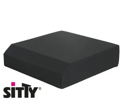 A black square seat cushion with beveled edges, shown from a slightly elevated side angle on a white background. The brand logo 'SITTY' is visible in the bottom left corner.
