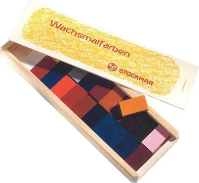 Produktbild von Famanu Wachsmalblöcke 24 Farben in Holzbox - Kreatives Malen