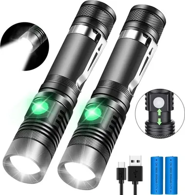 Produktbild von Wiederaufladbare Taschenlampe im Taschenformat mit superheller 1200 Lumen T6-LED, wasserfest, zoombar, taktische LED-Taschenlampe mit Clip, 4 Modi für Camping, Wandern und Notfälle
